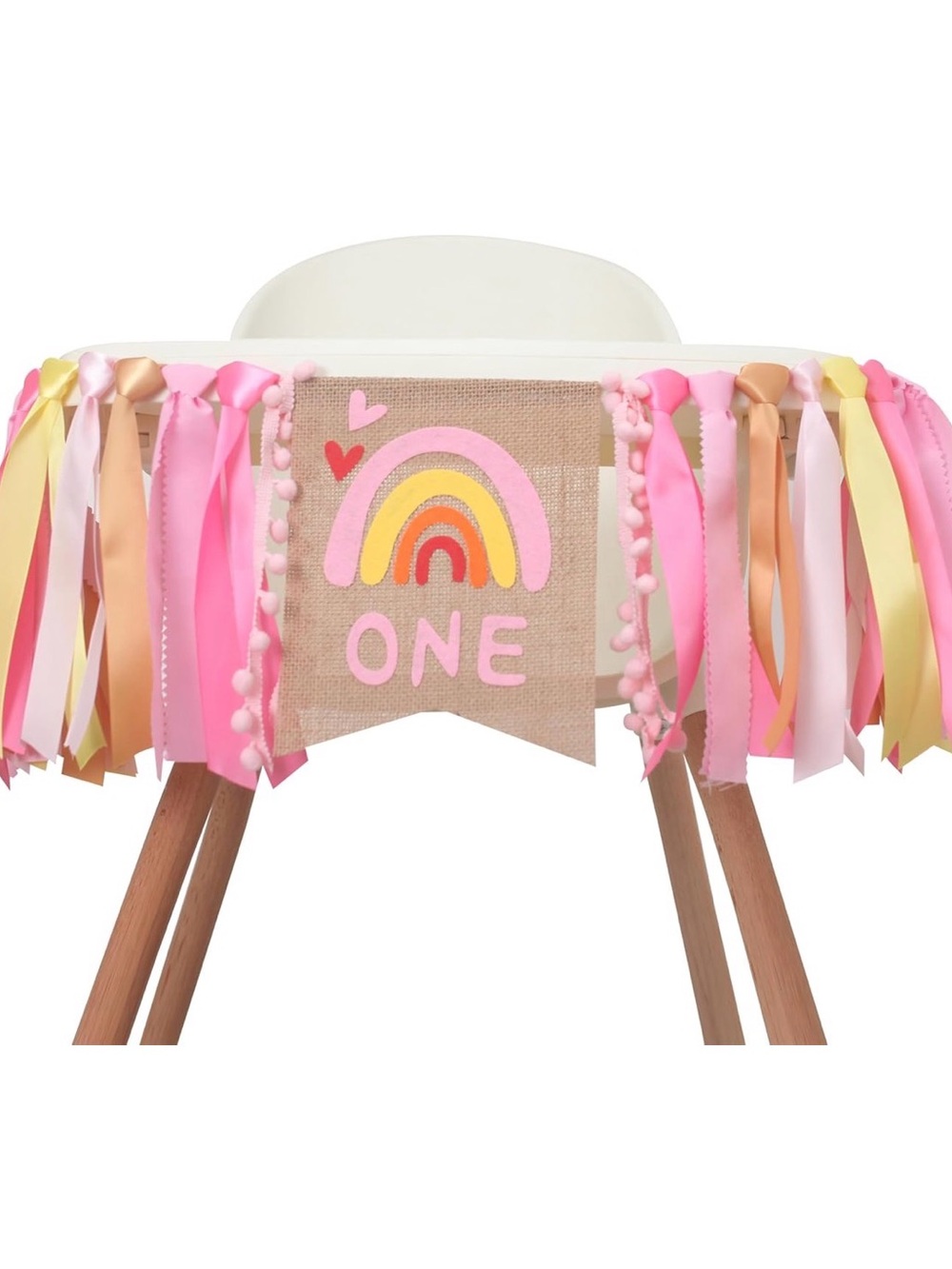 First Birthday Rainbow Boho Highchair Banner Party Decoration Pink Yellow